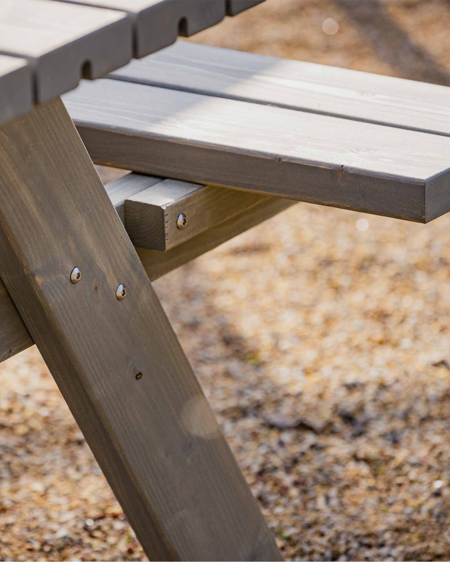 Grey picnic table screw fastenings
