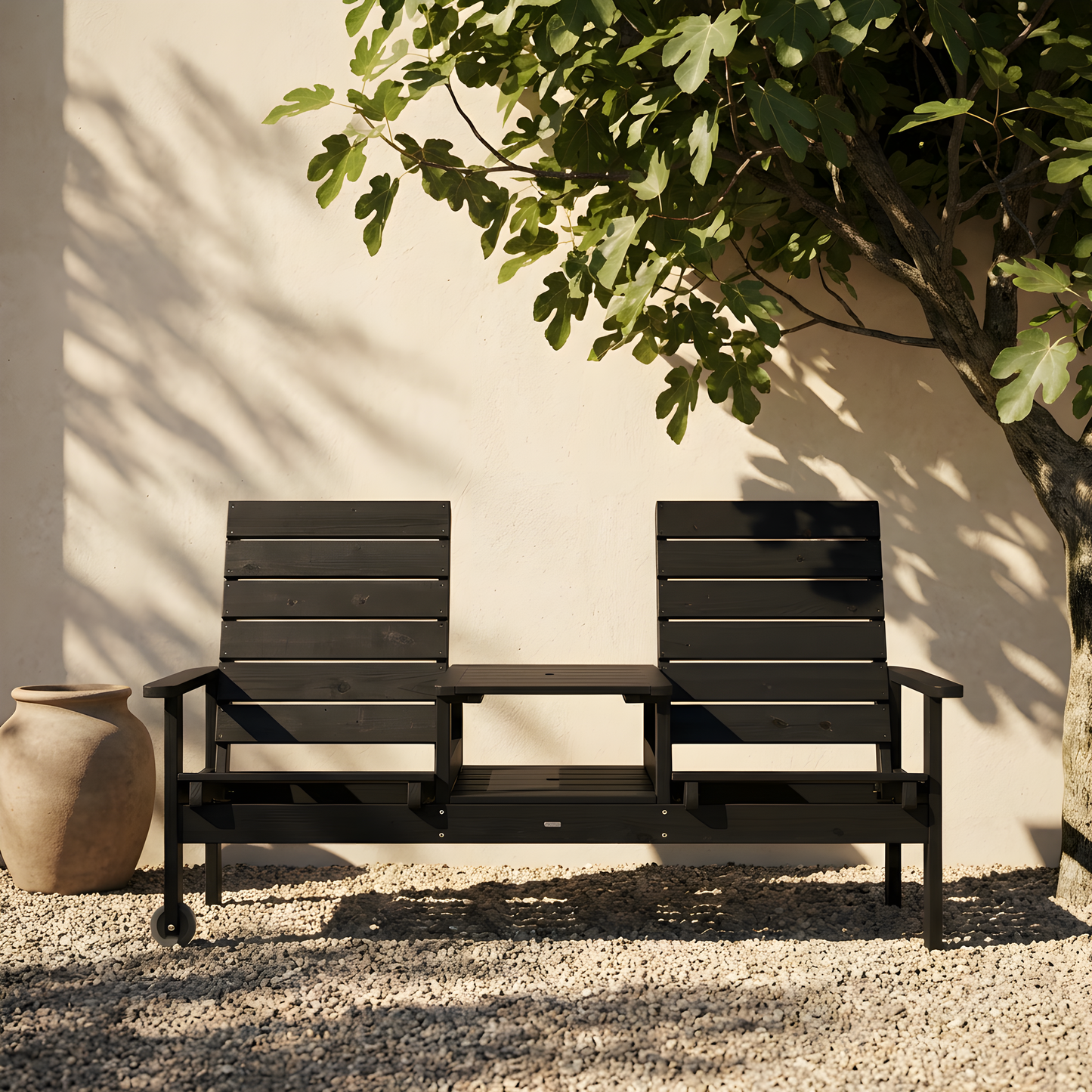 2-Seater Wooden Garden Chair with Integrated Table