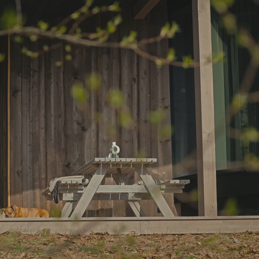 A-frame picnic table and chair set on a terrace