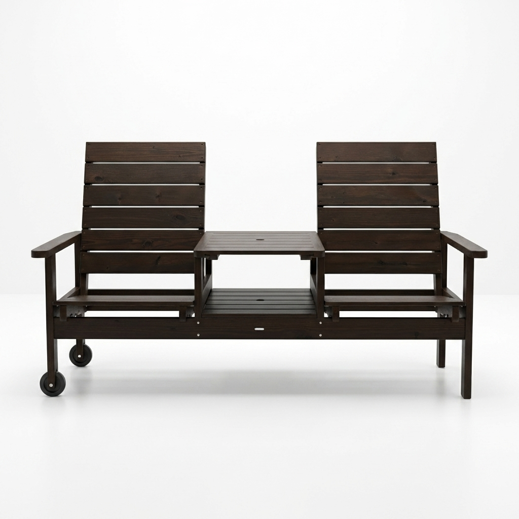 2-Seater Wooden Garden Chair with Integrated Table
