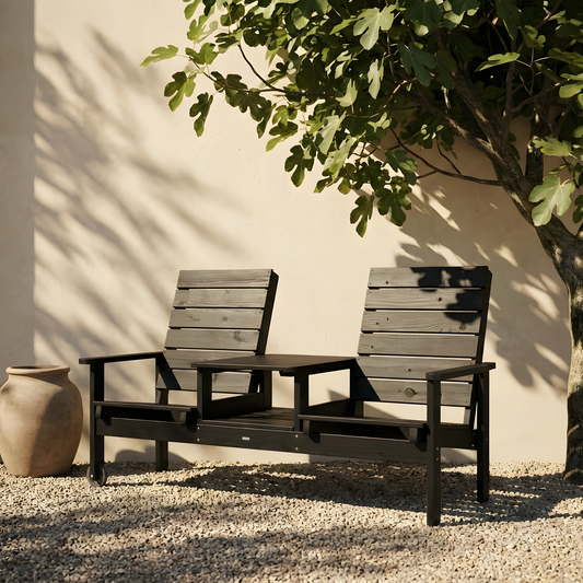 2-Seater Wooden Garden Chair with Integrated Table