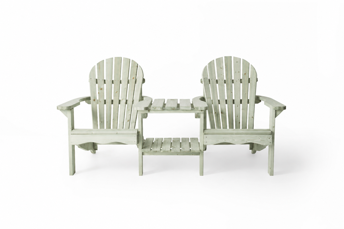 Eucalyptus double Adirondack chair on a white background, second view
