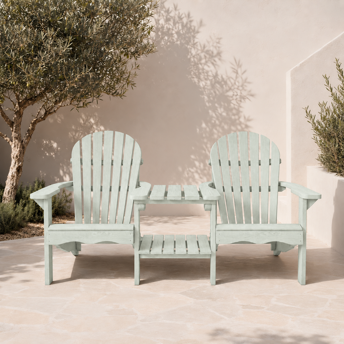 Eucalyptus double Adirondack chair outdoors
