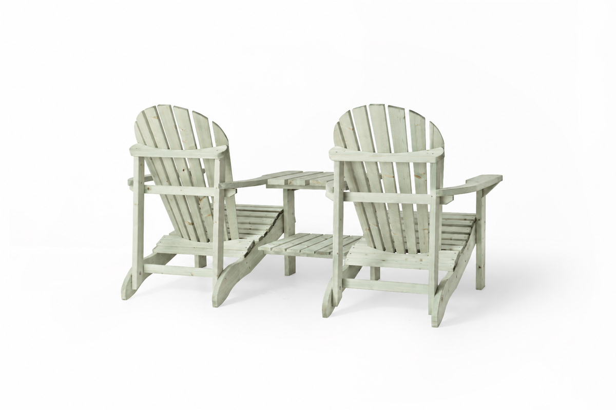 Eucalyptus double Adirondack chair on a white background, third view