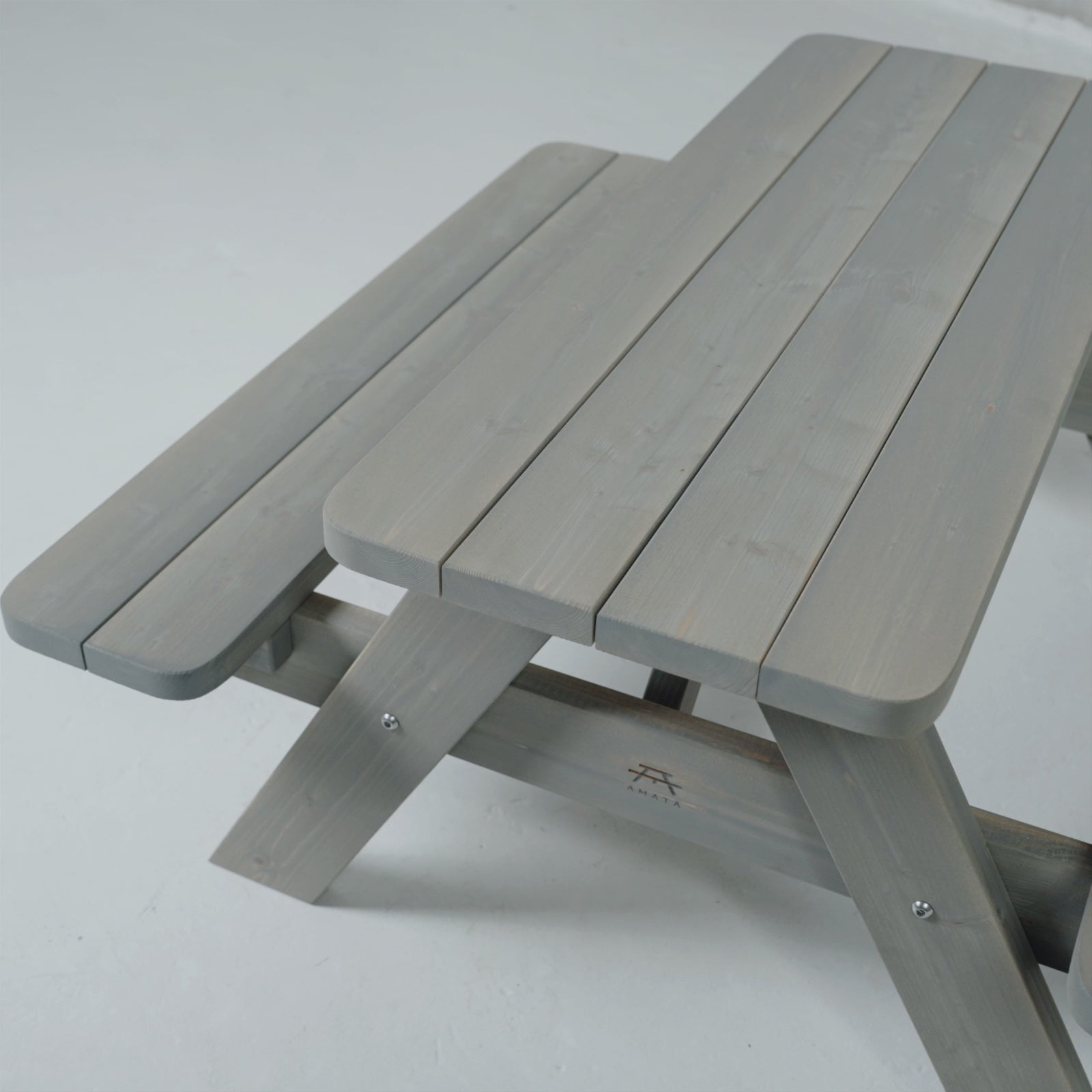 Grey kids' picnic table closeup